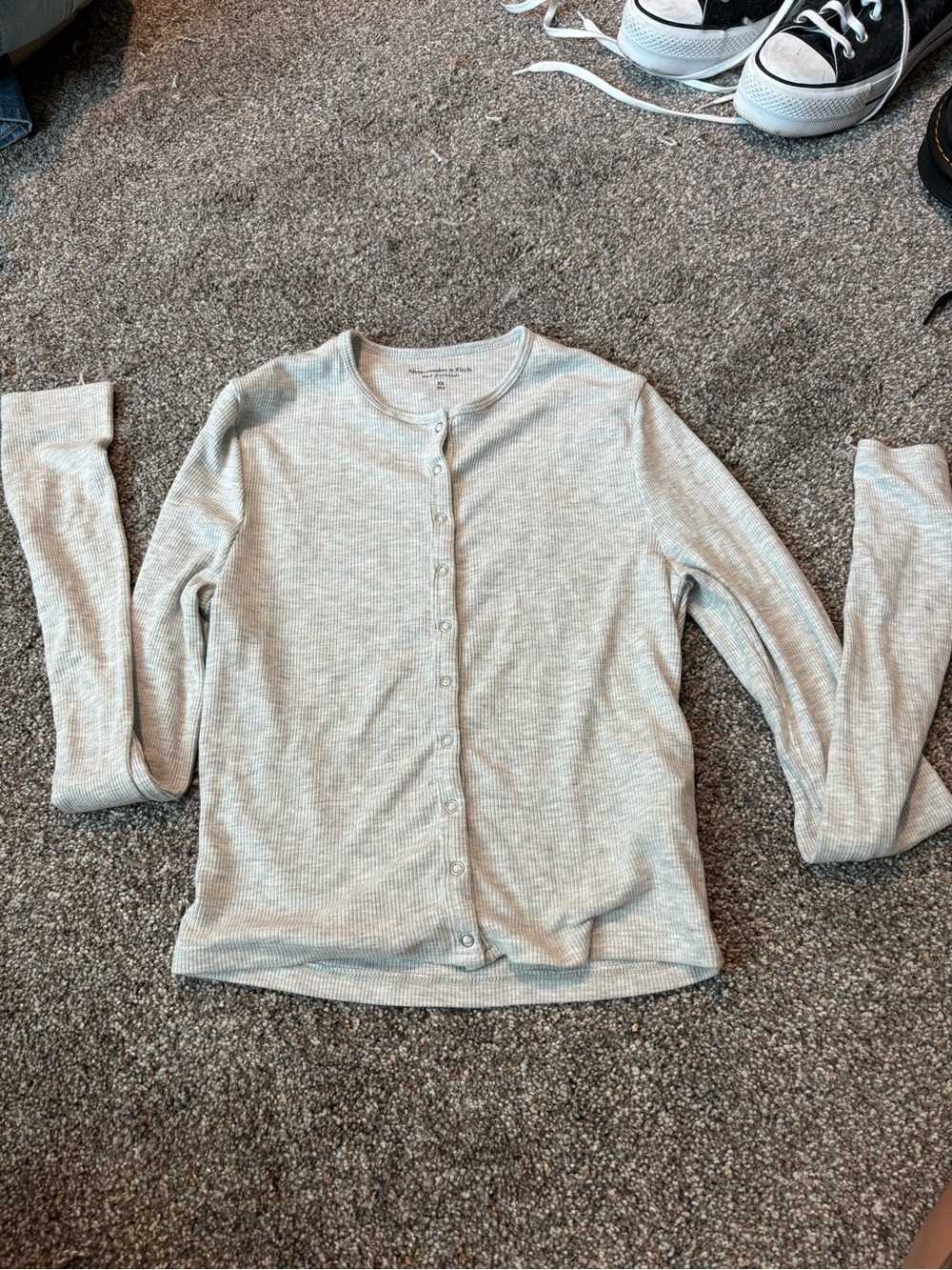 Abercrombie & Fitch Light Gray Button-Front Waffle Cardigan